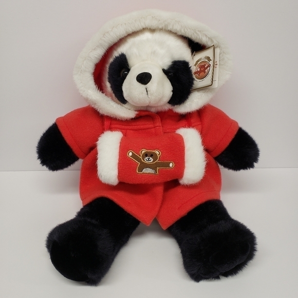 The Bear Factory Other - The Bear Factory 15" Panda Bear with Soft Fleece Red Coat and Hand Muff Plush